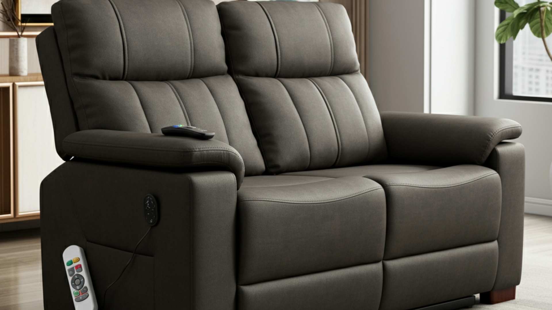 Canapé relax en cuir haut de gamme dans un salon élégant, avec une lumière naturelle douce