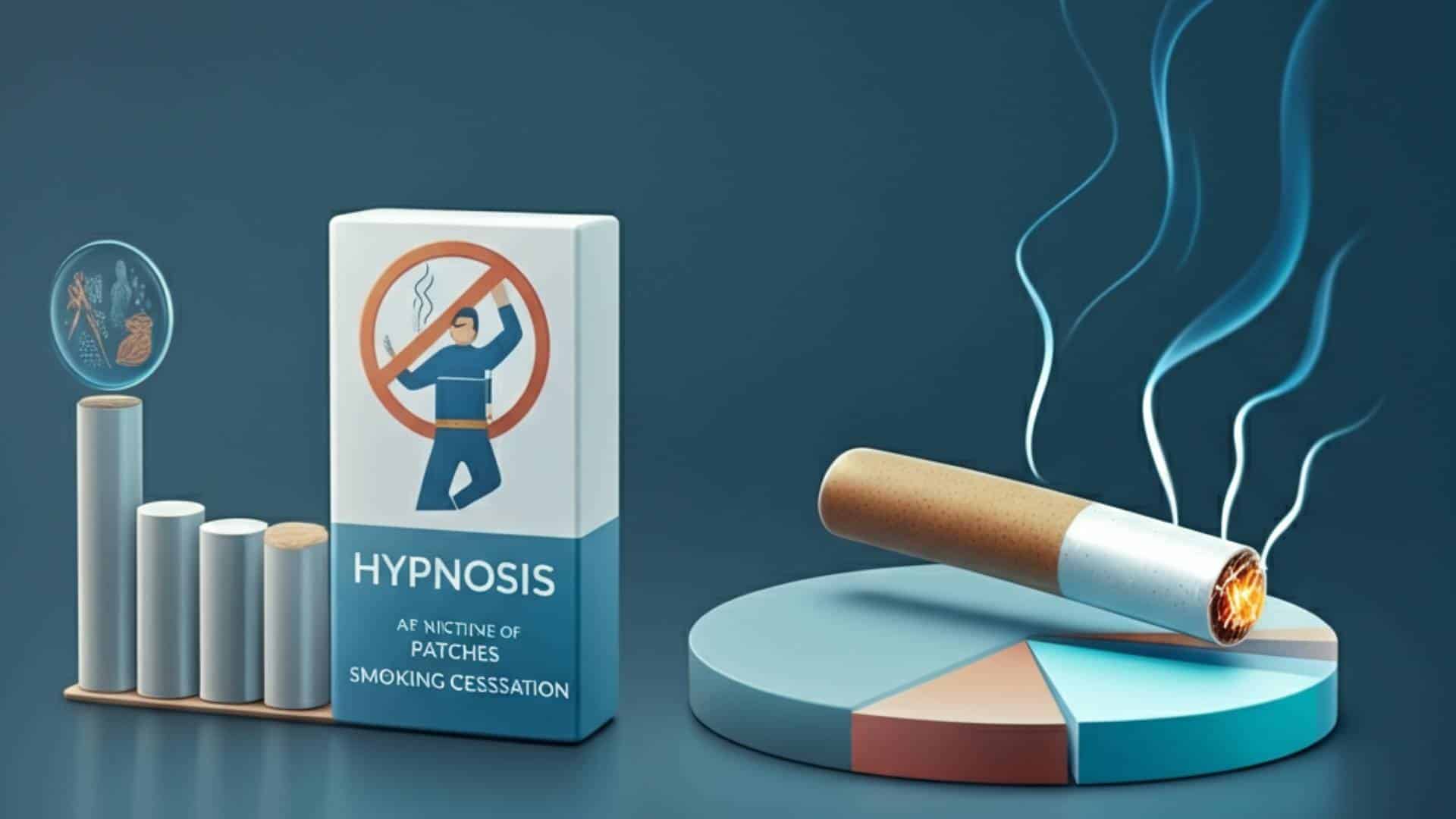 Graphique comparant l'efficacité de l'hypnose avec d'autres méthodes comme les patchs et l'acupuncture pour arrêter de fumer.